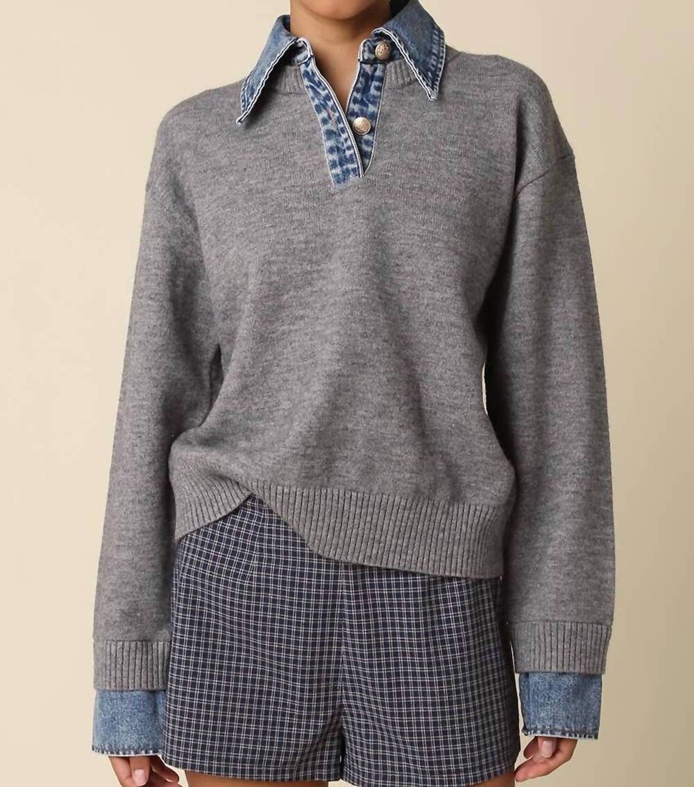 NEW OLIVACEOUS emely contrast knit sweater in grey lt denim